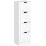 HOMCOM Dulap de birou, mobilier de depozitare din MDF 4 sertare și &icirc;ncuietoare, șine suspendate reglabile, 40 x 40 x 131 cm, alb | Aosom Romania