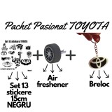 Set Cadou Pasionati Toyota , 13 Stickere Personalizate, Breloc 3D si Air Freshener Roata 3D
