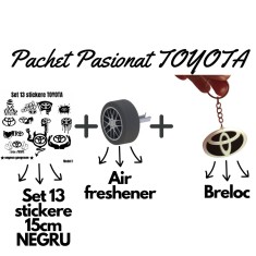 Set Cadou Pasionati Toyota , 13 Stickere Personalizate, Breloc 3D E i Air Freshener Roata 3D