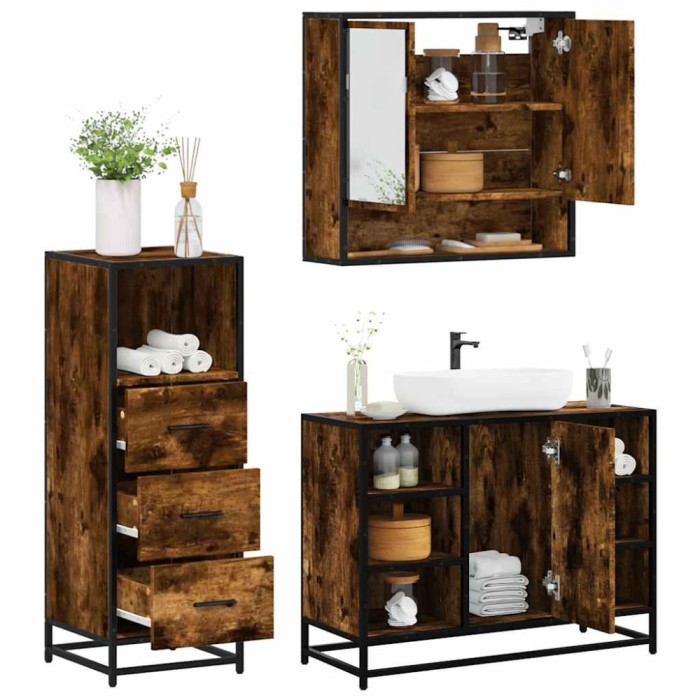 vidaXL Set mobilier de baie, 3 piese, stejar fumuriu, lemn prelucrat 3301062