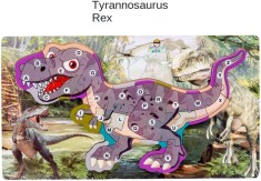 Puzzle dinozaur T-rex 3D incastru din lemn cu litere, 40x22 cm