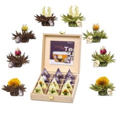 Set cadou ceai infloritor Creano Teelini, 12 plicuri, 8 sortimente, cutie din lemn, ceai alb/negru
