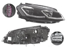 Far Volkswagen Golf 7 (5k), 03.2017-, fata, Dreapta, cu static cu lumini de curbe; cu LED daytime running light; LED; electric; cu motor;