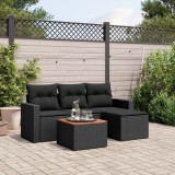 Cumpara ieftin Set mobilier de grădină cu perne, 5 piese, negru, poliratan