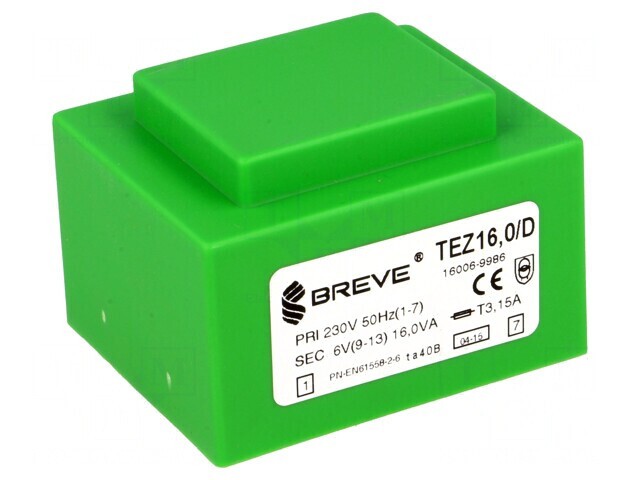 Transformator &icirc;ncapsulat 16VA 230V 6V PCB