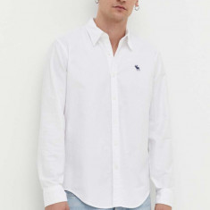 Abercrombie & Fitch camasa barbati, culoarea alb, cu guler button-down, regular