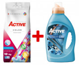 Cumpara ieftin Detergent pudra pentru rufe colorate Active, sac 10kg, 135 spalari + Balsam de rufe Active Magic Blue, 1.5 litri, 60 spalari