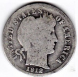 SUA One Dime=10 Cents 1912 S argint 90% aprox 2,5 gr.necuratata cu patina, America de Nord