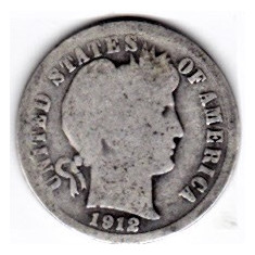 SUA One Dime=10 Cents 1912 S argint 90% aprox 2,5 gr.necuratata cu patina