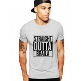 Tricou barbati gri cu text negru - Straight Outta Braila - S