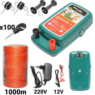 Kit pachet gard electric 2 Joule 12 220V fir 1000m 100 izolatori (BK92717-1000-01) foto