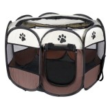 Tarc pentru animale de companie, Artool, textil, pliabil, acoperis detasabil, maro si bej, 91x91x58 cm, Leobert