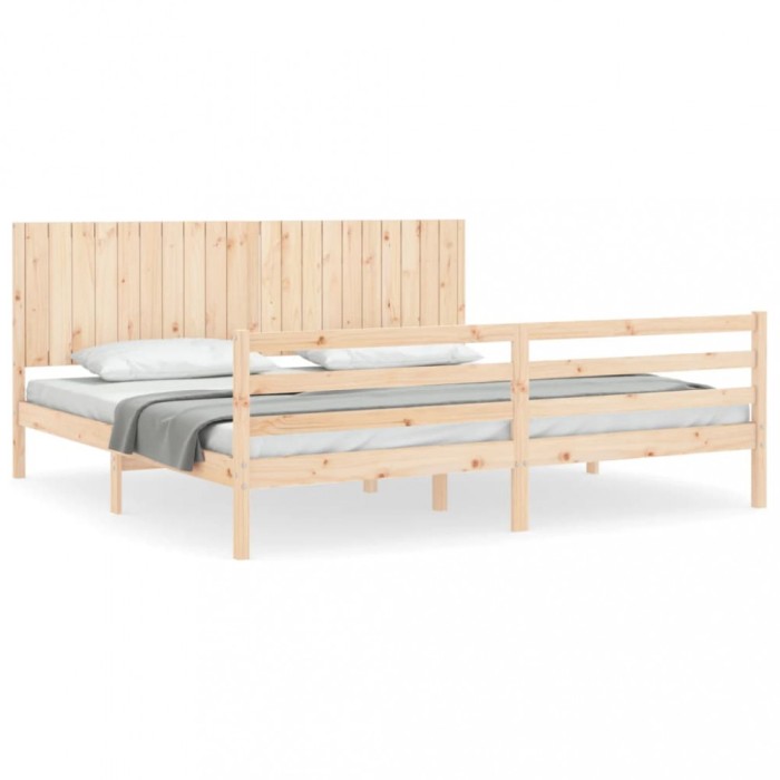 Cadru pat cu tablie 200x200 cm, lemn masiv de pin