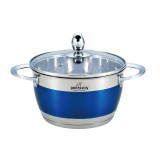 Cratita din inox Bohmann, 4.6 l, 22 cm, capac sticla termorezistent, inclusiv inductie, Albastru