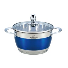 Cratita din inox Bohmann, 4.6 l, 22 cm, capac sticla termorezistent, inclusiv inductie, Albastru