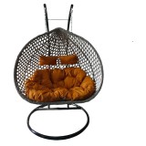 Scaun suspendat dublu, DSAP008, rattan maro/perna portocalie