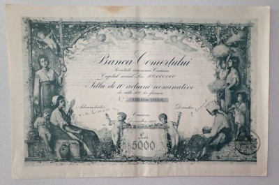 1928 BANCA COMERTULUI CRAIOVA 5000 lei - (RARITATE) foto