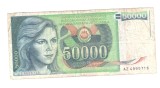 Bancnota Yugoslavia 50000 dinara 1 mai 1988, circulata, stare relativ buna