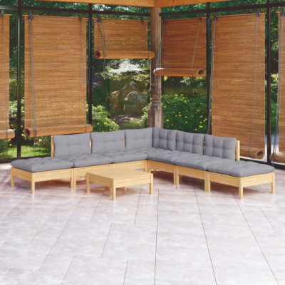 vidaXL Set mobilier grădină cu perne gri, 8 piese, lemn de pin foto