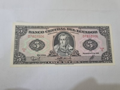 bancnota ecuador 5 s 1988 (ic) foto