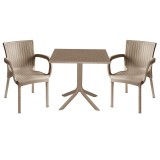 Cumpara ieftin Set de gradina masa si scaune Groovy, Festive set 3 piese plastic cappuccino 80x80x74.5cm