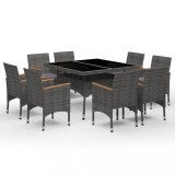 Set mobilier gradina, 9 piese, gri, poliratan, lemn acacia