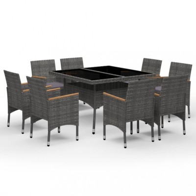 Set mobilier gradina, 9 piese, gri, poliratan, lemn acacia foto