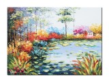 Cumpara ieftin Tablou pictat manual, Colt de rai, peisaj impresionist, 70x50cm ulei pe panza in cutit, efect 3D, Valentin Pop