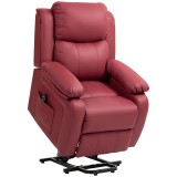 HOMCOM Fotoliu Electric cu Ridicare Rabatabil p&acirc;nă la 160&deg; și Telecomandă, din Imitație de Piele, 76x90x105 cm, Roșu | Aosom Romania
