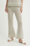 Sisley pantaloni femei, culoarea bej, drept, high waist
