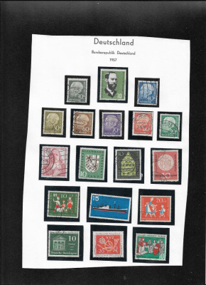 Germania 1957 foaie album cu 18 timbre foto