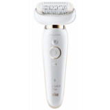 Epilator Braun Silk-epil 9 Flex 9001, 40 pensete, 2 viteze, Umed/Uscat, Alb/Auriu