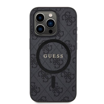 Husa Iphone 15 Pro Guess logo metalic negru magsafe foto