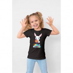 Tricou personalizat copil "PASTE FERICIT BEBE IEPURAS", Negru, Bumbac