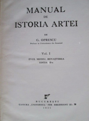 Manual de istoria artei - G. Oprescu vol.I foto