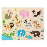 Joc educativ tip Puzzle din lemn cu maner Animale Jungla - MW-5 Animale Jungla