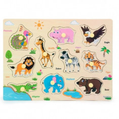 Joc educativ tip Puzzle din lemn cu maner Animale Jungla - MW-5 Animale Jungla