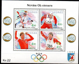 NORVEGIA 1993, J.O. Lillehammer, Medaliati olimpici, bloc neuzat, MNH, Franta, Sport, Nestampilat