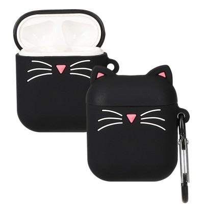 Husa pentru casti Apple AirPods 2/AirPods 1, Kwmobile, Negru/Alb, Silicon, 48919.01 foto