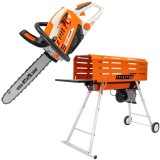 Ruris DL700 + RM500 - Despicator busteni 2200 W 50-250 mm orizontal + Drujba cu motor pe benzina 3.3 CP 45 cm 50.9 cm3