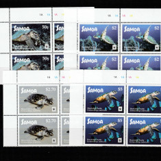 Samoa 2016-Fauna,WWF,Testoase,Serie 4 valori,bloc de 4,colt,MNH,Mi.1348-1351