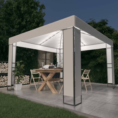 Pavilion cu acoperiș dublu &amp;amp; șiruri de lumini LED, alb, 3x3 m foto