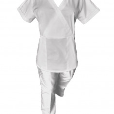 Costum Medical Pe Stil, Alb cu Elastan, Model Marinela - XS, XS