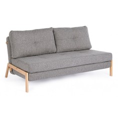 Canapea 2 locuri extensibila cu picioare din lemn natur si tapiterie textil gri Hayden 151 cm x 96 cm x 79 h