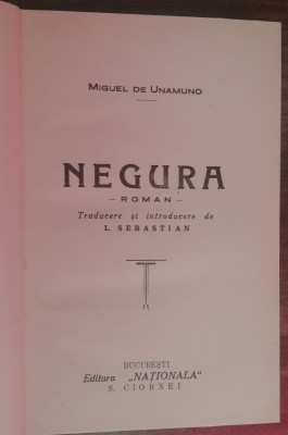 myh 50f - Miguel de Unamuno - Negura - editie interbelica foto