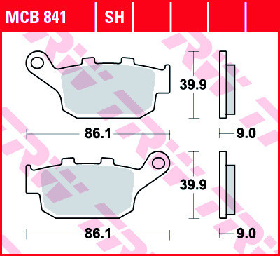 Set placute frana spate TRW MCB841SH - Honda CB 500 F - CB 500 X - CTX 700 ABS - NC 700 - NC 700 Integra - X-ADV 750