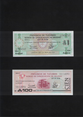 Set Argentina 1 + 100 australes provincia Tucuman 1991 unc foto
