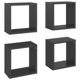 Rafturi de perete cub, 4 buc., gri extralucios, 26x15x26 cm