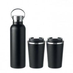 Set 2 cani de voiaj si sticla de apa, Everestus, 18SEP3166, 350 ml-750 ml, 34x22x10 cm, Otel, Negru, saculet inclus foto