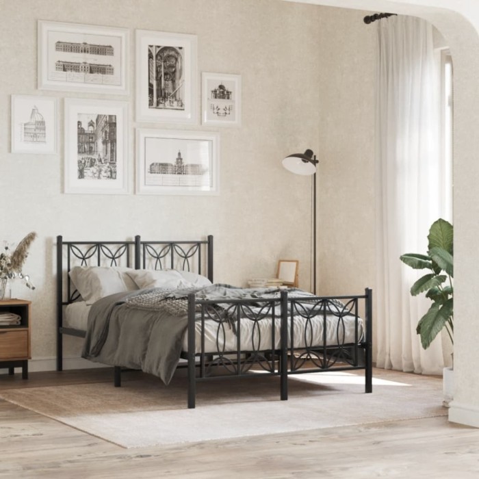 Gossi cadru pat metalic cu tablie de cap/picioare, negru, 120x190 cm